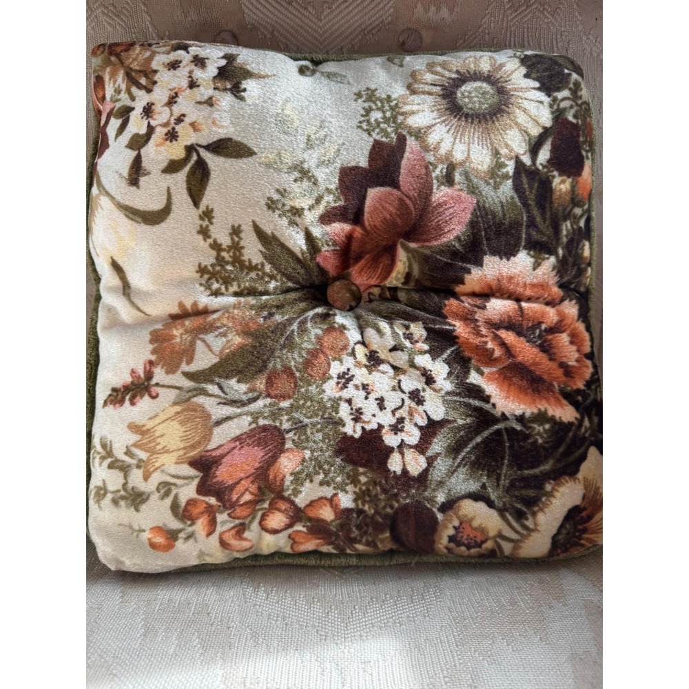 Vintage Floral Velvet Throw Pillow Tufted Square‎ Decorative Cushion Retro 12x12